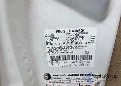 2012 Ford F-150 Lariat из США, поврежденный, VIN 1FTFW1ET9CFA65321